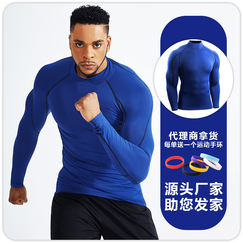 Playera de Compresión de Manga Larga para Hombre de Mezcla Sintética de Secado Rápido para Fitness