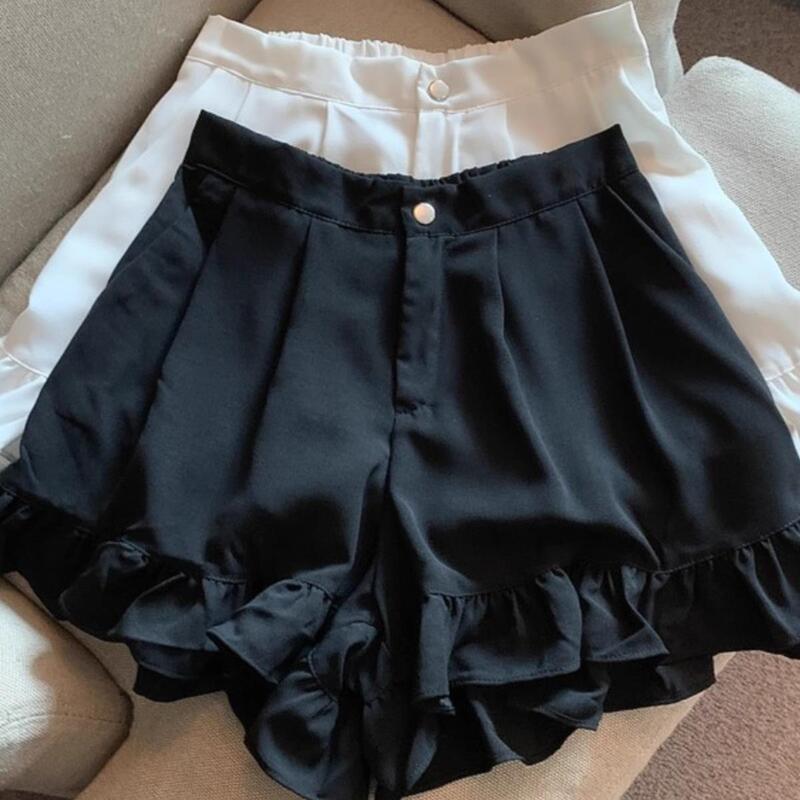 Sweet Ruffled Casual Shorts Women's Autumn 2024 chubby girl College-style High Waist Slimming Loose Wide-leg Hot Pants