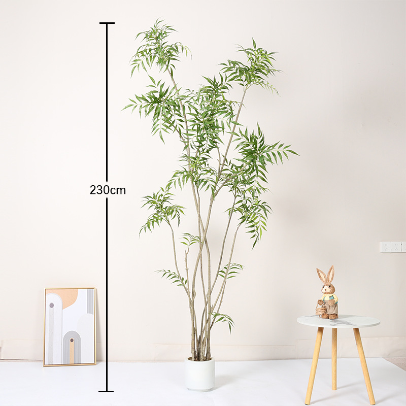 Diez méritos de simulación, plantas falsas, decoración de interiores y salas de estar, plantas en macetas de piso a techo, plantas verdes falsas, ventanas, hojas de bambú, bambú Nantian