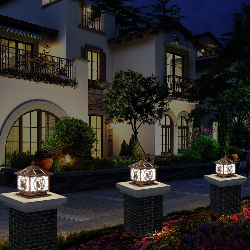 Solar Column Head Lamp, Garden Courtyard Lamp, Villa Wall Lamp, Household Door Lamp, Outdoor Waterproof Door Pillar Lamp 4