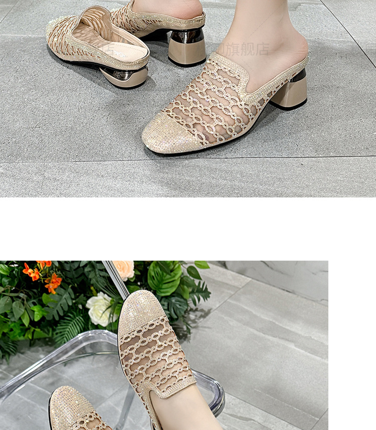 Dép sandal nữ quai chữ V gót thấp 3 cm, đế mềm, lưới thoáng khí — Gót đen cao 3 cm chi tiết 19