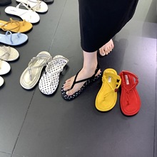 平底复古夹趾法式凉鞋女鞋子2025新款夏季韩版度假黄色沙滩罗马鞋