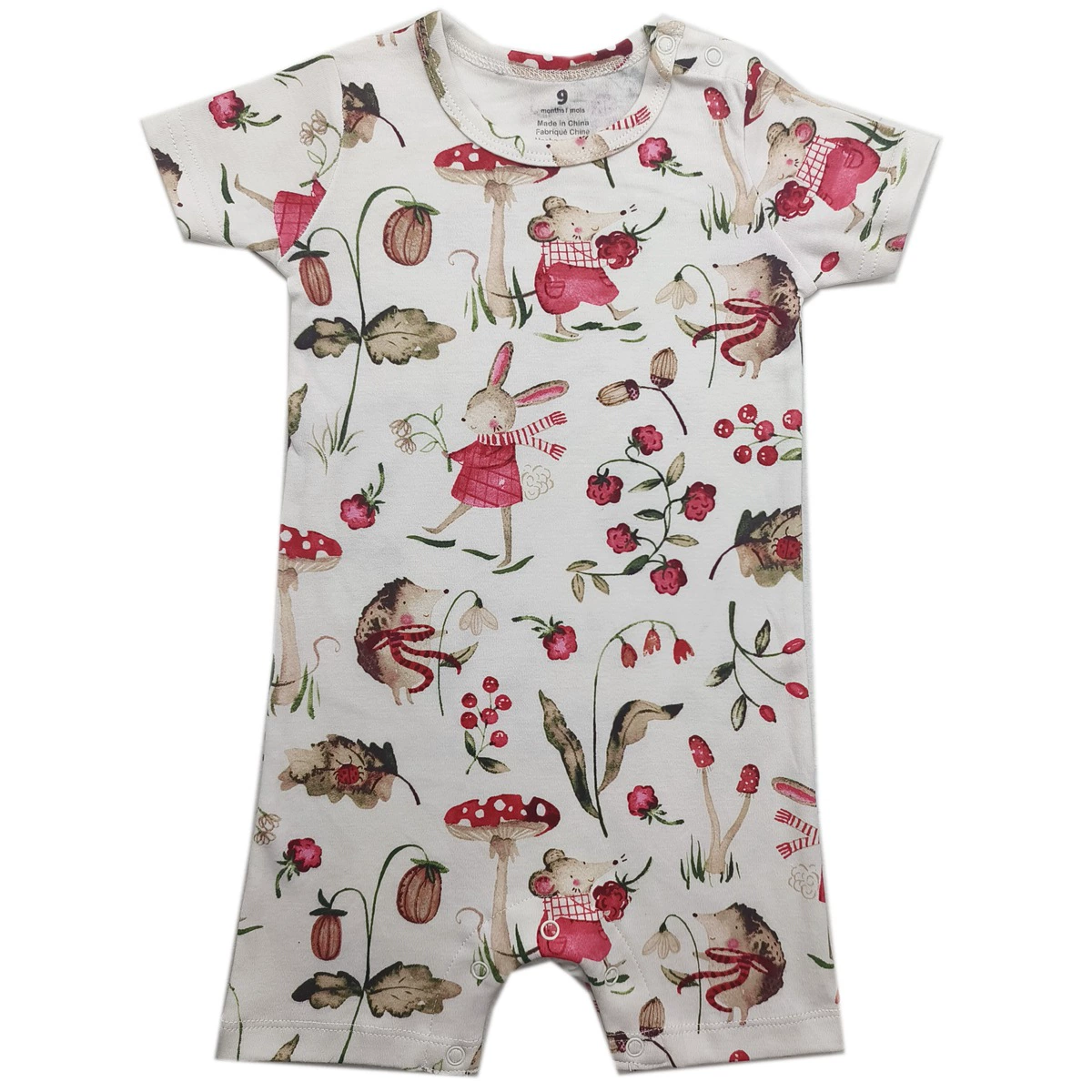 Foreign trade short crawl [double-sided cotton] baby animal floral floral shoulder open button one-piece short-sleeved crawl suit for men, women and infants