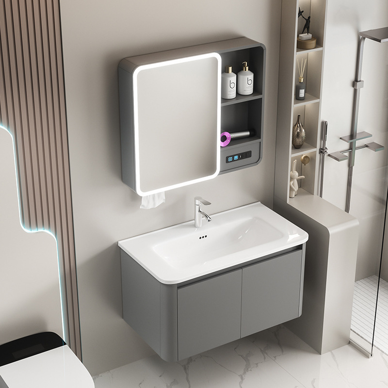 Arc-Shaped Bathroom Cabinet Set with Honeycomb Aluminum Washbasin, Ceramic Integrated Sink, New Model Washbasin Vanity