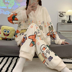 派大星睡衣套装2025冬季新款可爱加厚保暖珊瑚绒卡通开衫家居服女