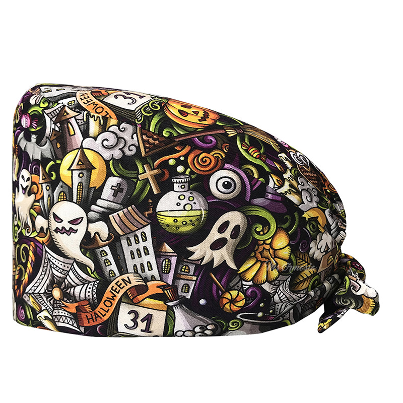 El algodón puro de las mujeres impresas europeas y americanas del sombrero de la enfermera de ICU con la toalla del sudor gorra quirúrgica del comercio exterior tapa de la cabeza del bolso entrega transfronteriza