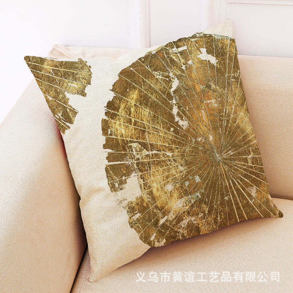 亚马逊 新款新款金色树叶棉麻抱枕套 汽车靠垫办公室午睡抱枕批发
