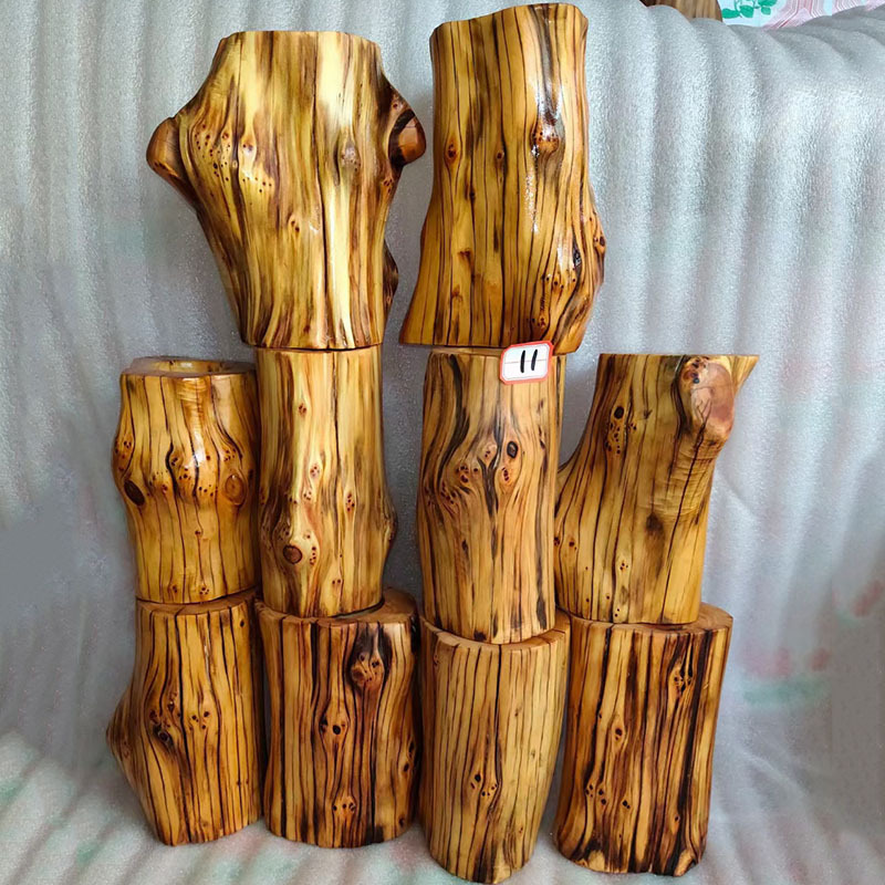 厂家批发崖柏木笔筒摆件 虎皮纹随行把件木质工艺品 桌面摆件