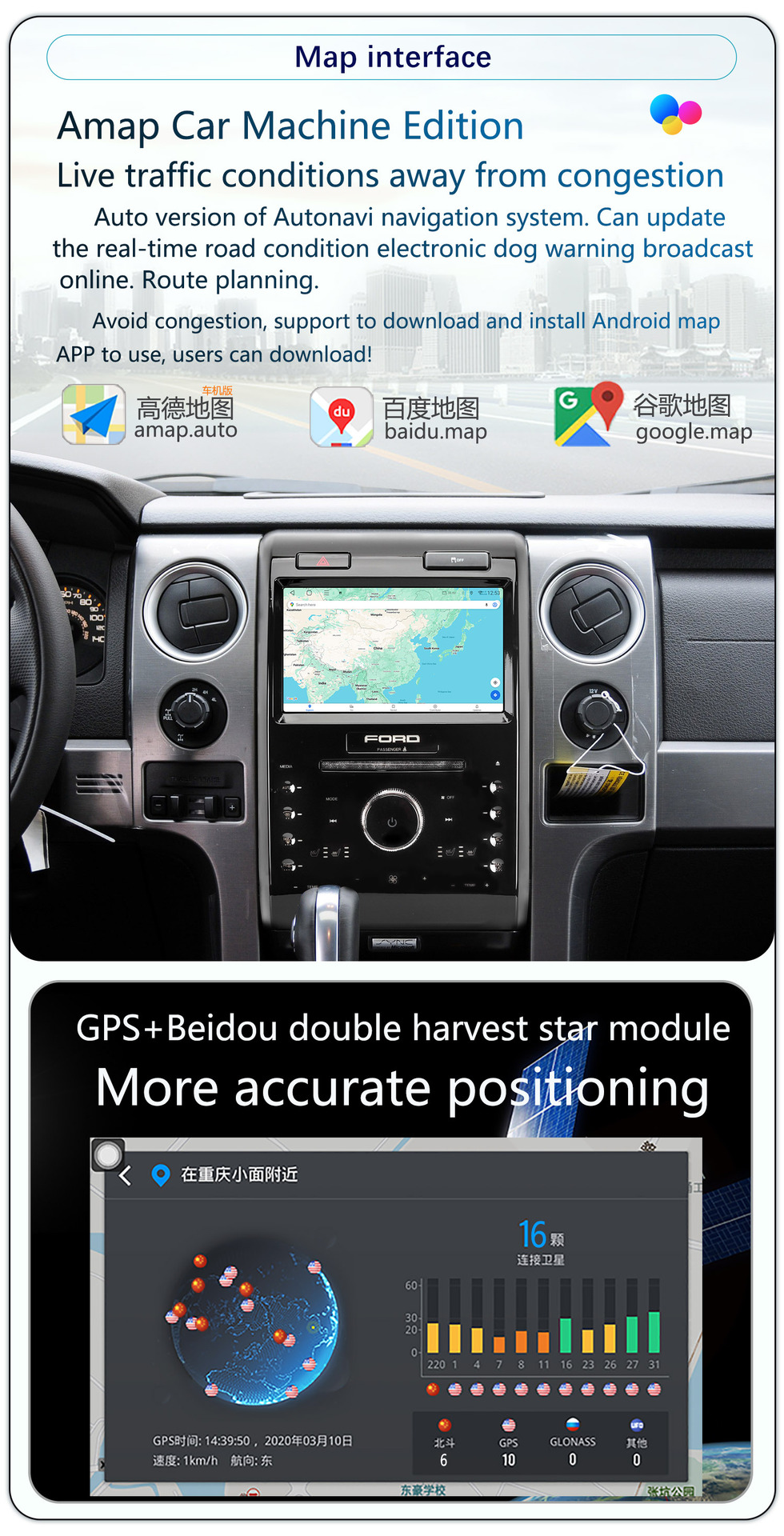 Suitable for 9-Inch 13-14 Model Ford F150 Android Wireless Carplay Navigation 360 Panoramic All-In-One Machine