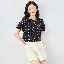 2419301-法式小众设计感复古气质波点衬衫蝴蝶结减龄短袖上衣显瘦