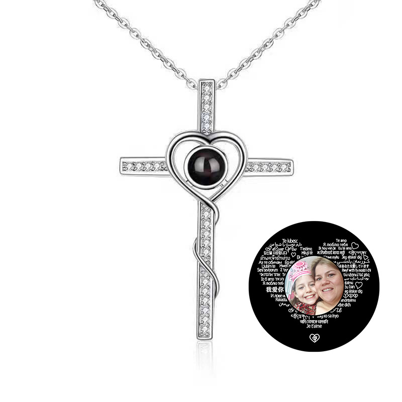 Love Heart Projection Necklace With 100 Languages, Silver Tone_voghion.com