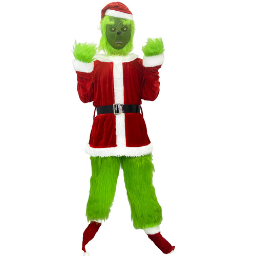  Christmas costumes cosplay clothes Santa Claus Grinch green fur monster Grinch party performance costumes