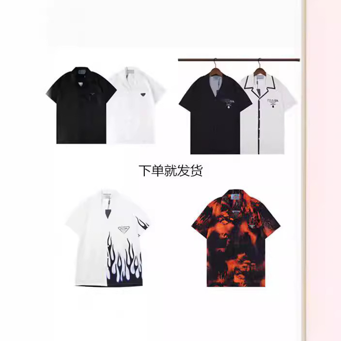 New Trendy Brand Flocking PRA Full Print DA Velcro Pri Short-sleeved Shirt Tops for Men and Women Half-sleeved Shirts New Trendy Brand Flocking PRA Full Print DA Velcro Pri Short-sleeved Shirt Tops for Men and Women Half-sleeved Shirts