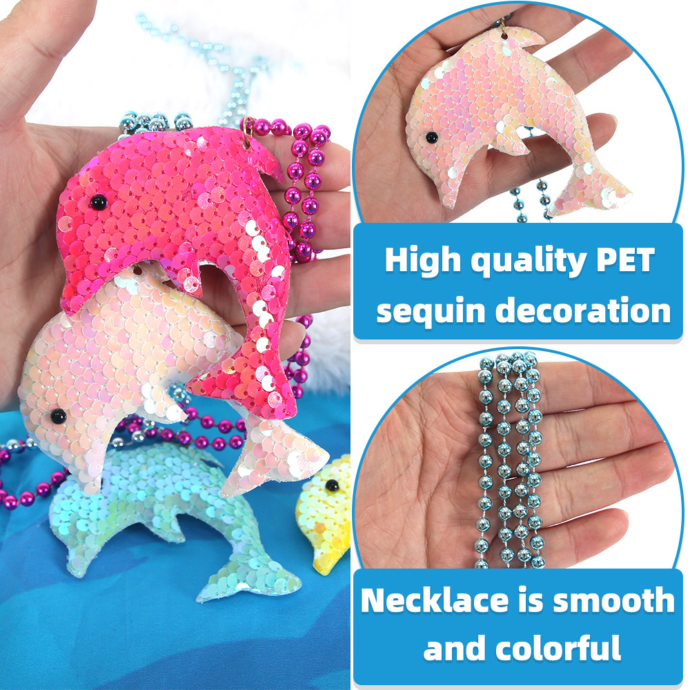Amazon Ocean Series collar sirena tema decoración de fiesta colgante delfines sequillas de color cadena de cuentas de cola de mermaid