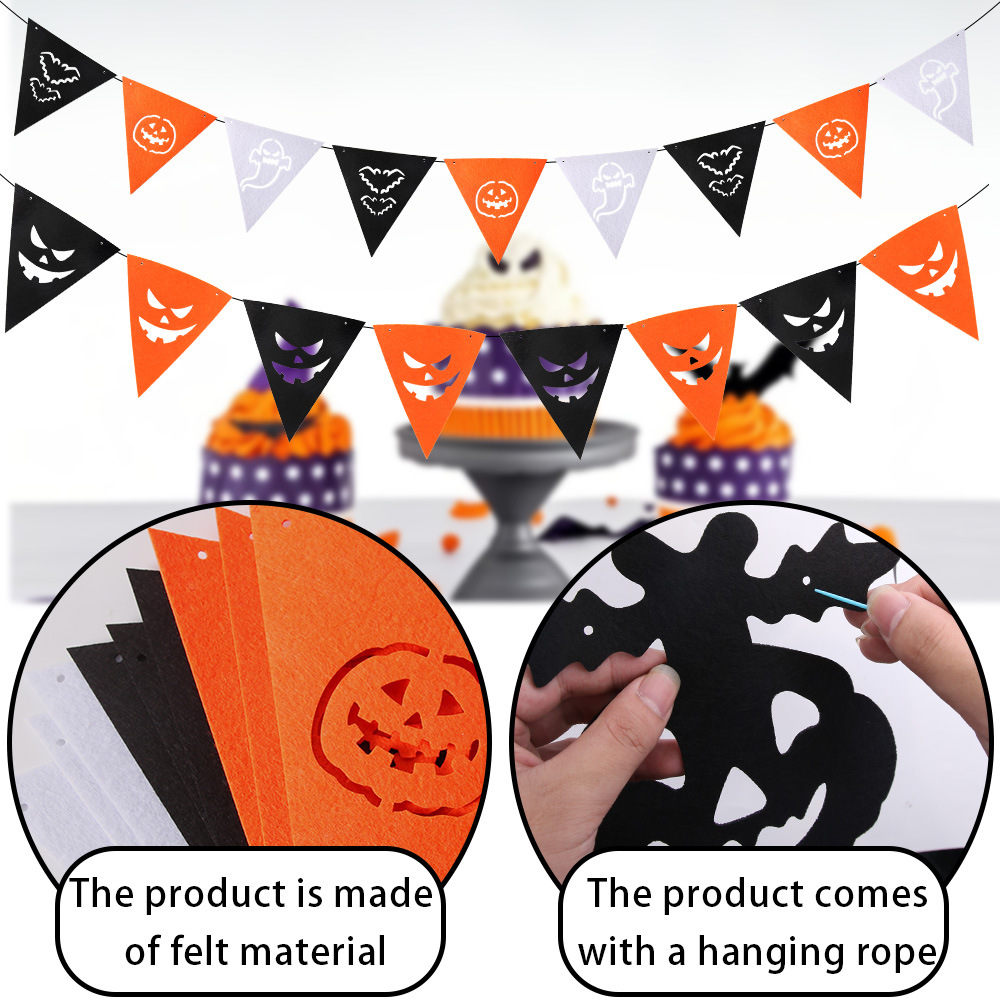 Nueva bandera de halloween tela no tejida bandera de color naranja negro KTV bar decoración de fiesta esqueleto araña colgante tirar de flores
