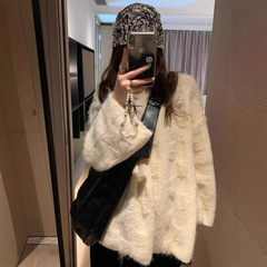 松弛感慵懒风中长款毛衣女2025冬季宽松破洞设计感遮屁股针织上衣