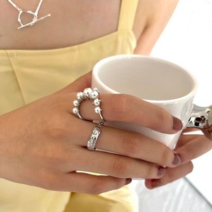 Light Luxury Elegant Pearl Ring Ins Niche Design Spliced Index Finger Ring Best Friend High-Looking Ring Female Model Hot Style