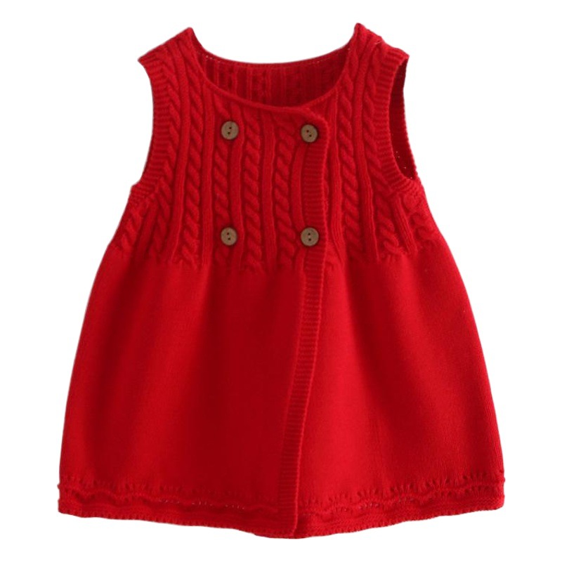 Chaleco de punto sin mangas de los niños europeos y americanos suéter de los niños de media longitud niñas vestido de primavera y otoño al por mayor