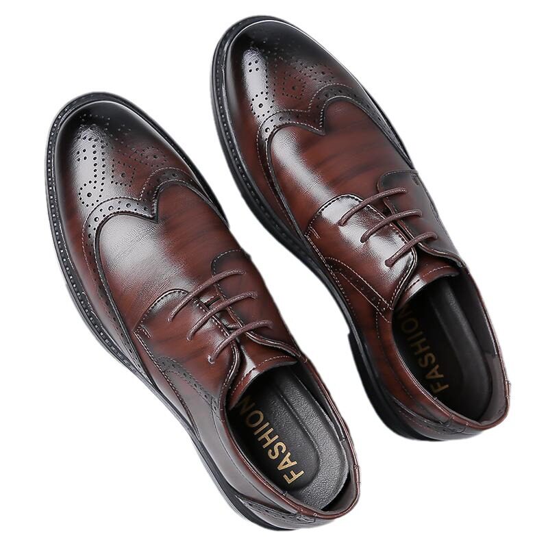 Giày da nam công sở kiểu brogue mũi tròn thắt dây — Màu nâu, Màu đen
