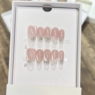 [Ice Flower Glaze] Pure Wants to Wear Armor Hand Nail Art Nude Cat's Eye Anti-French Zircon Broken Diamond Stereo Flower