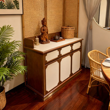 工厂直销新中式实木餐边柜客厅储物柜布纹面板装饰柜水磨石茶水柜