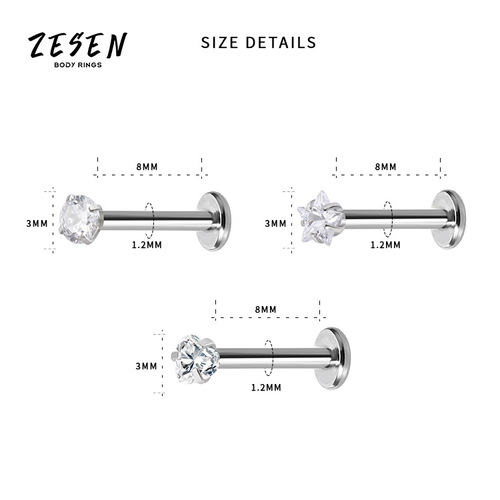 Cross-border new personalized zircon stainless steel lip nail lip ring European and American threaded inner tooth lip piercing jewelry wholesale