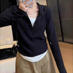 假两件连帽长袖T恤女装2025秋季新款大码胖mm显瘦正肩上衣打底衫