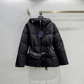 南油高端女装批发2026秋冬Pra新款黑色保暖鹅绒服连帽羽绒服外套