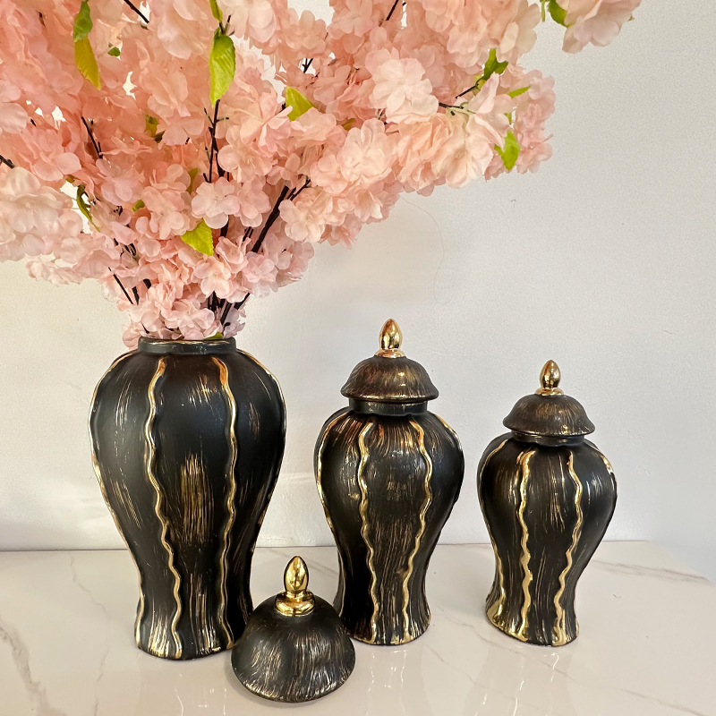 Retro antiguo hacer vieja luz de lujo galvanizado en oro cerámica pintada a mano en blanco y negro laca rayas generales sala de modelo de hotel