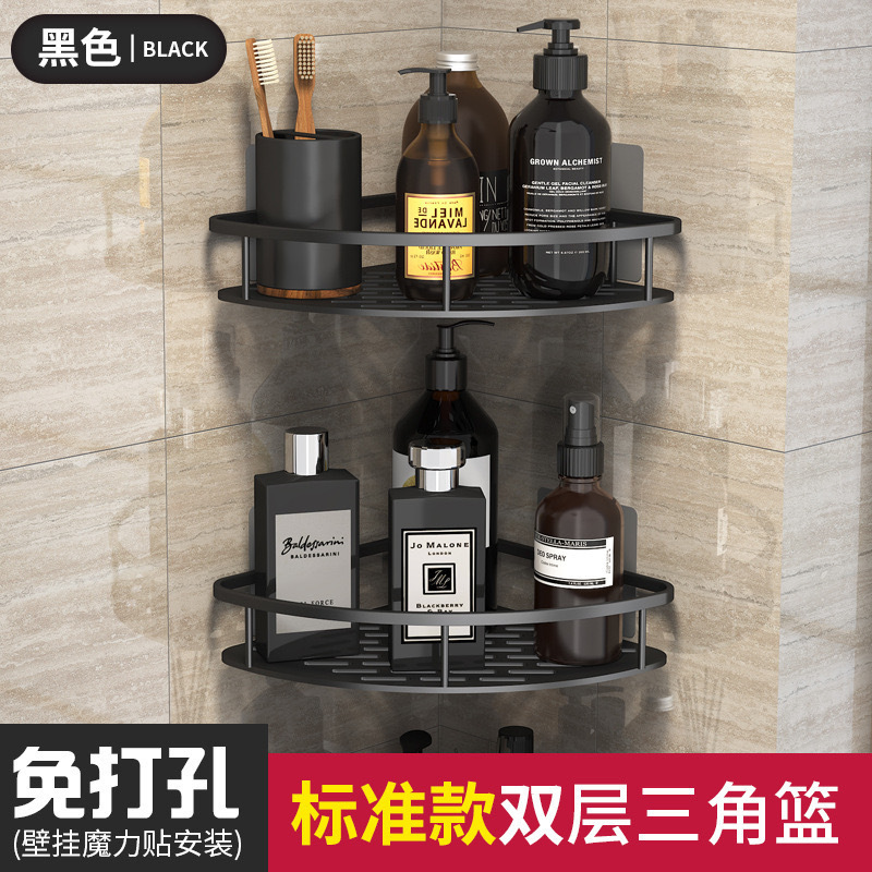 Cesta triangular de baño, ventosa, espacio montado en la pared, ducha de aluminio, triángulo, sin perforación, estante de esquina de baño