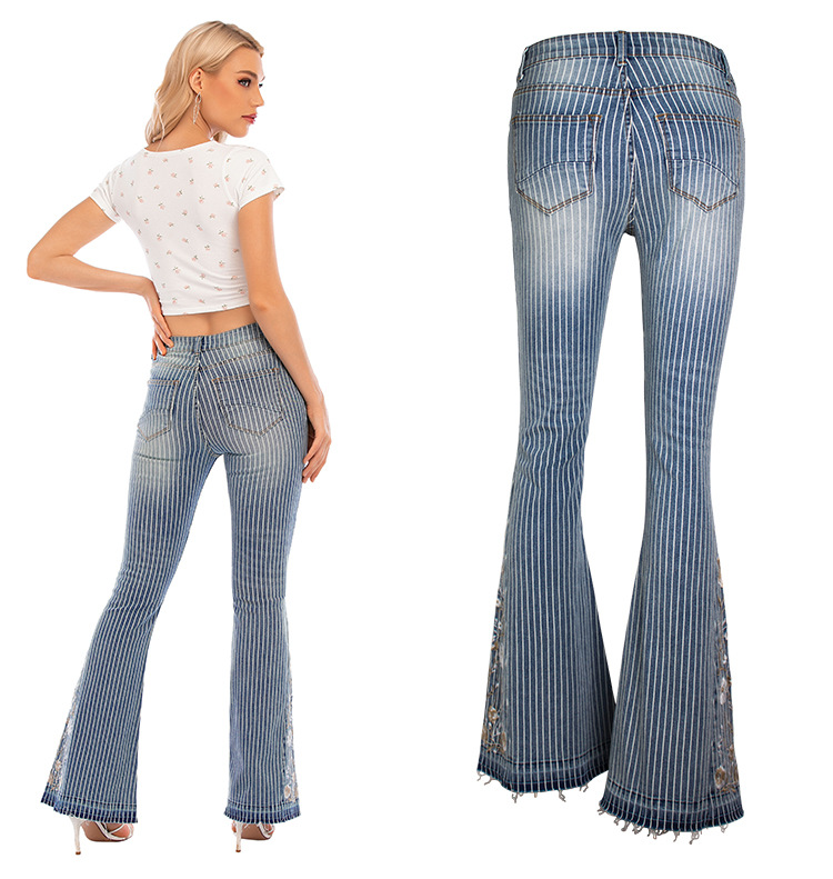 Décontractée Vêtement De Rue Fleur Jeans Coton Spandex Pantalon Évasé BAS display picture 4