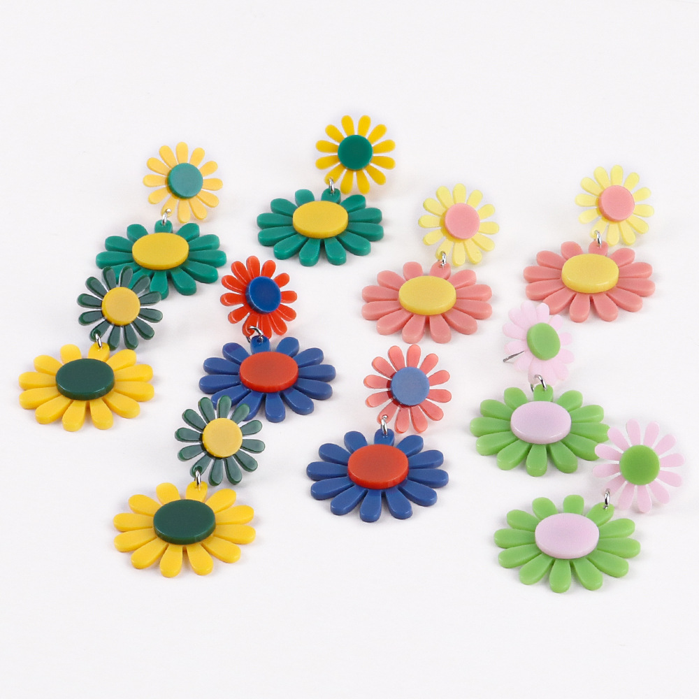 1 Pair Simple Style Daisy Arylic Plating Women's Drop Earrings display picture 2