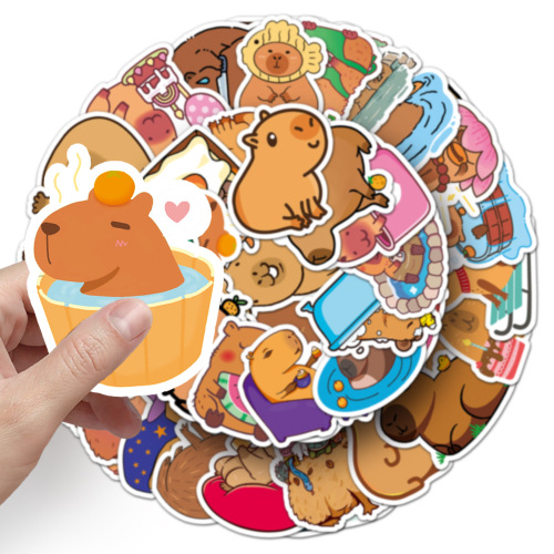50 Cute Capybara Sticker Cartoons, Animal Decor Water Cup Phone Case Computer Small Marshmallow Sticker
