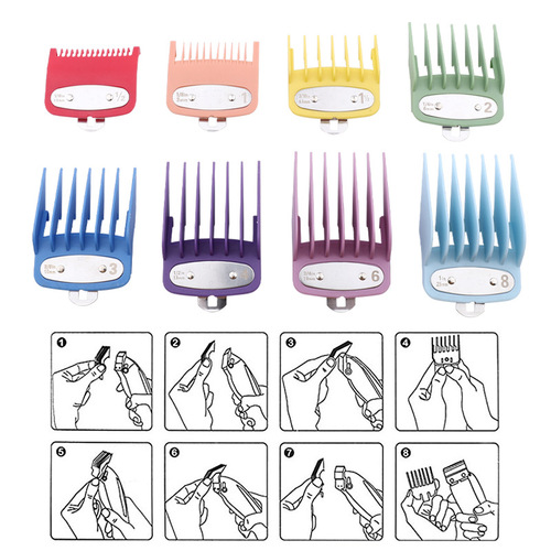 Cross-border new color 8-piece set limited combing hair tool accessories oil head electric hair clipper clip tooth positioning comb iron buckle