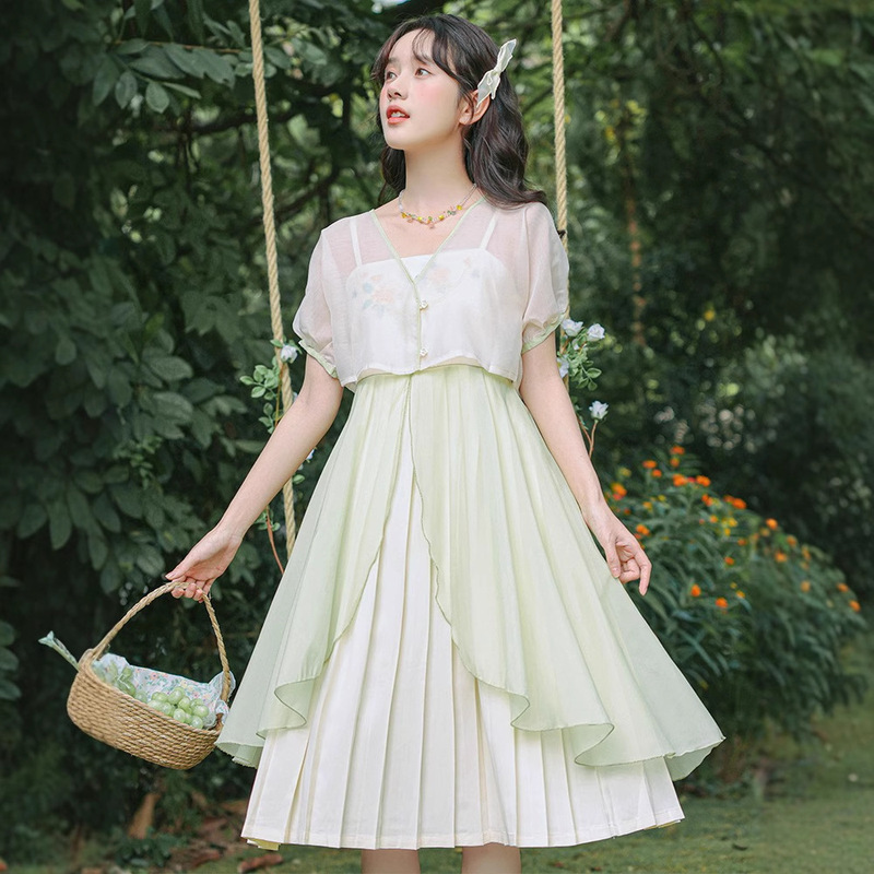 Women's Clothing 2026 Summer New Style Chinese Style Sun Protection Shirt Improved Version Hanfu Square Collar Waist-Cinching Chiffon Dress