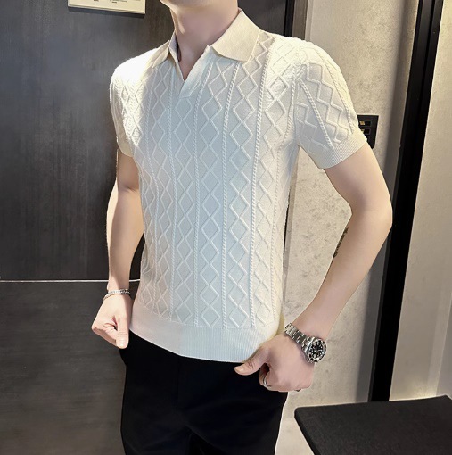 Camisas polo cuello V cuello gaviota camiseta de manga corta texturas de hombre con solapa vieja camiseta de viento de verano fábrica transfronteriza al por mayor