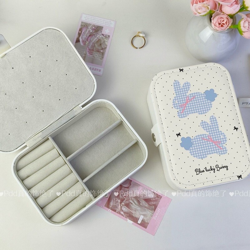 Dream Rabbit ins イヤリング、イヤリング、ネックレス収納ボックス、高価値ジュエリーバッグ、旅行用ポータブルストレージ、紛失防止|undefined