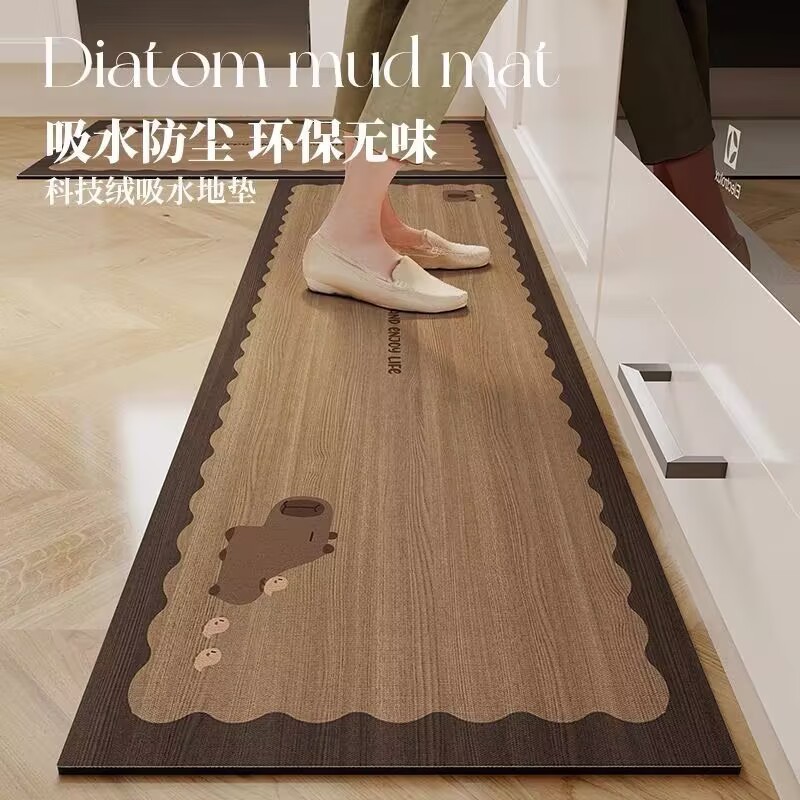 厨房地垫硅藻泥木纹长条垫防水防油地毯吸水吸油防滑垫子卡皮巴拉|undefined