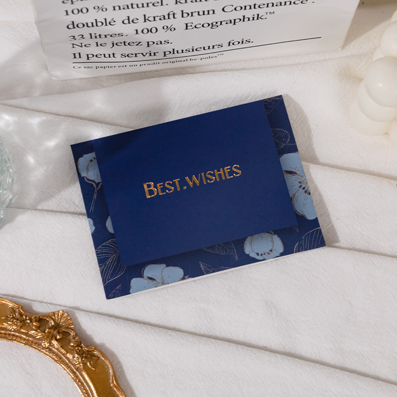 Tarjeta de felicitación con estampado en caliente azul; accesorios