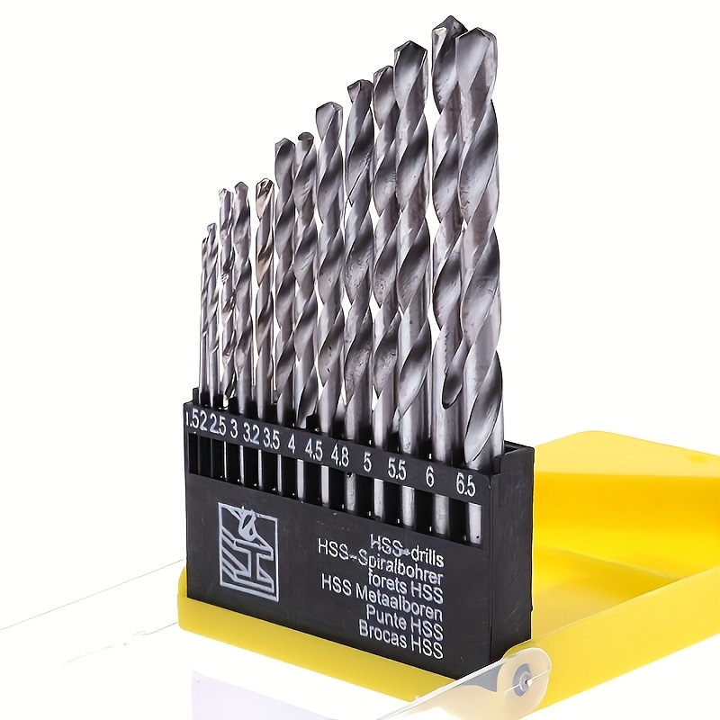 13Pcs Titanium-Plated Gold Round Handle Twist Drill Fully Polished 1.5-6.5mm Silver Drill Bit Hole Opener Cross-Border Labeling