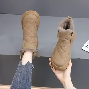 2024 new winter fleece-lined thick snow boots ladies thick bottom cotton boots fashion warm cold bread shoes wholesale