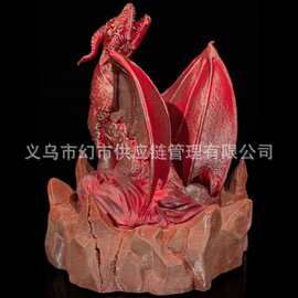 跨境喷火红龙造型氛围摆件 奇幻熔岩风发光冒烟装饰