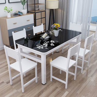 Toughened glass dining table and chair combination Small apartment rectangle small-scale simple and easy Fast table Having dinner Table household dining table