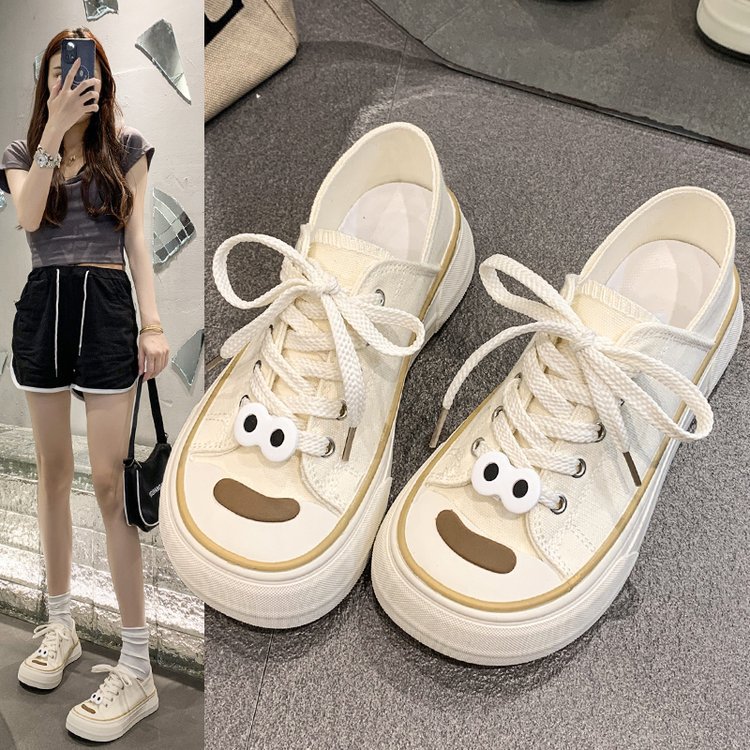Flat Canvas Shoes Women's Shoes 2024 Summer Puppy Pattern Foot Two and A Half Drag Soft Bottom Cute Cartoon Shoes._voghion.com
