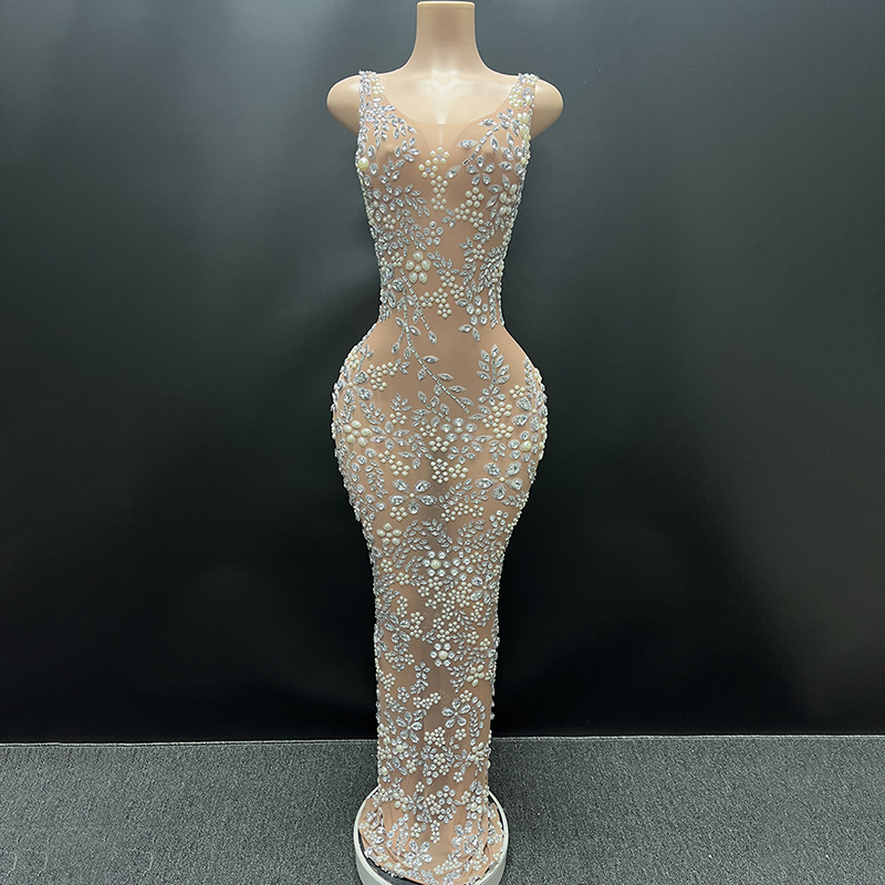 花朵亮钻修身性感晚装御姐范职场宴会公司年会晚礼服写真酒吧夜店