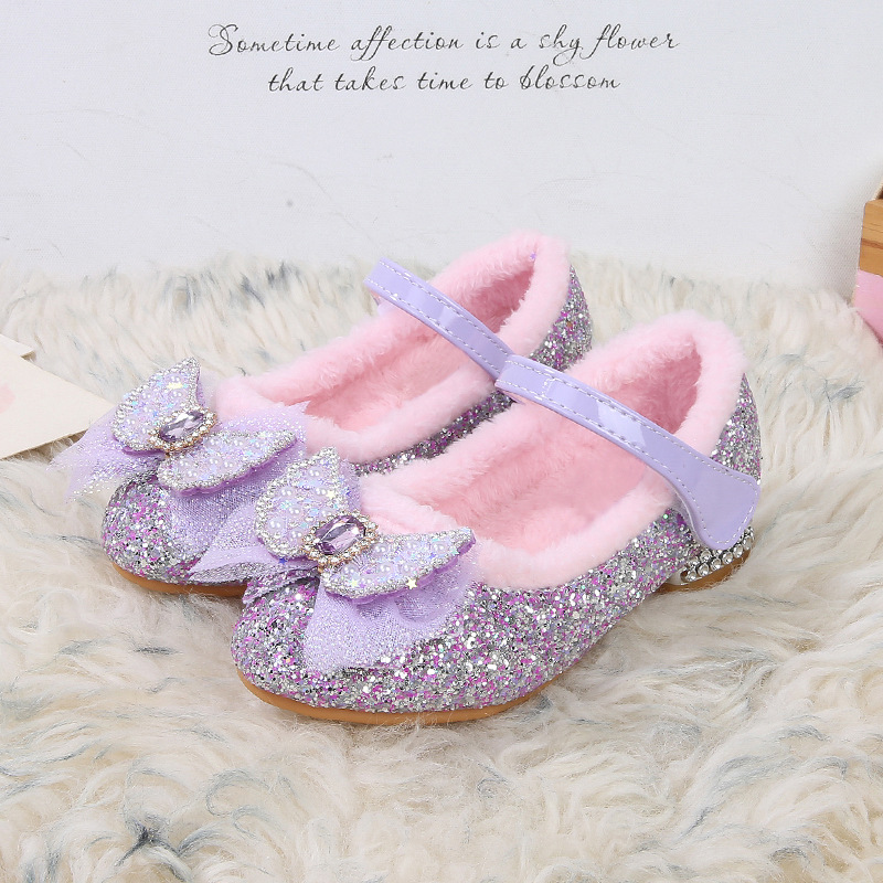 Zapatos de tacón alto para niños zapatos de princesa Aisha forrados de lana de invierno Nuevos zapatos de algodón para niñas zapatos de felpa para bebés zapatos de cuero para niñas image 4