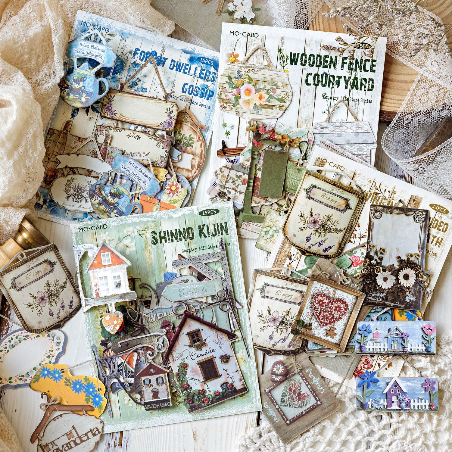 Pegatina de tarjeta dura hueca de Mo Mo, serie de tienda de comestibles de vida pastoral, decoración de collage de bricolaje de cuenta vintage