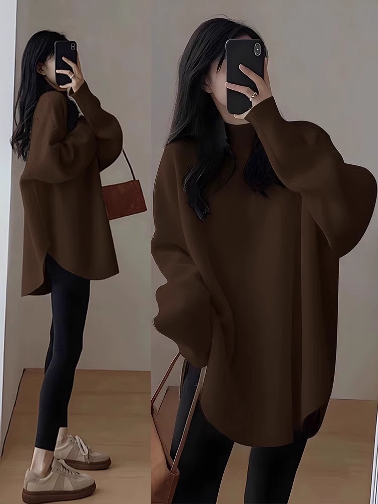 Tops a juego con pantalones Shark, nuevo estilo otoño/invierno 2025, camiseta térmica de manga larga de longitud media para mujer, camiseta básica blanca holgada. image 10