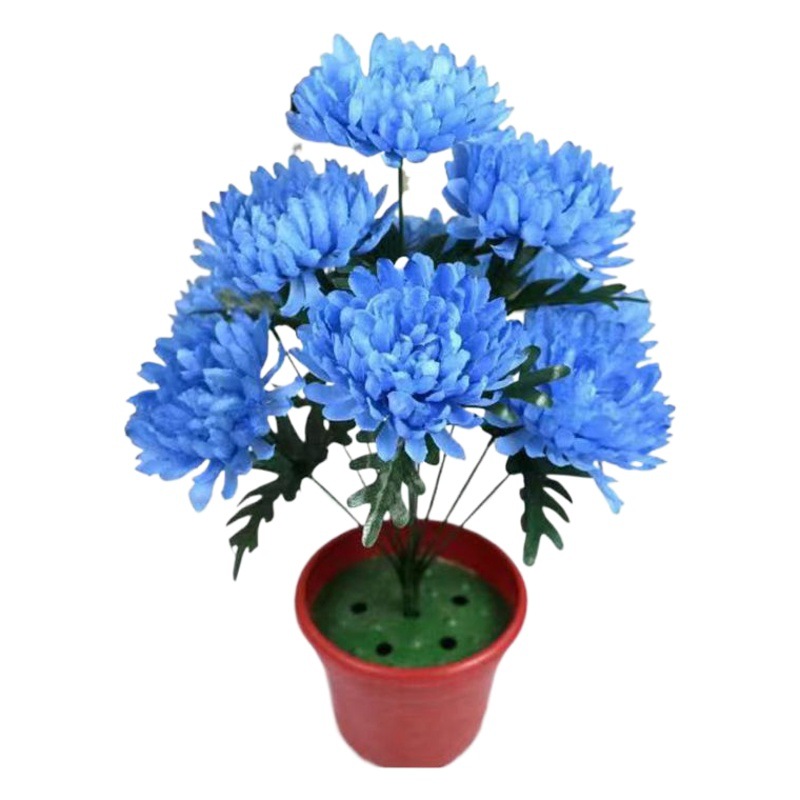 Flores artificiales de fábrica al por mayor para ofrendas del Festival Qingming, crisantemos de 9 cabezas, flores artificiales de seda, nuevo ramo de flores de seda