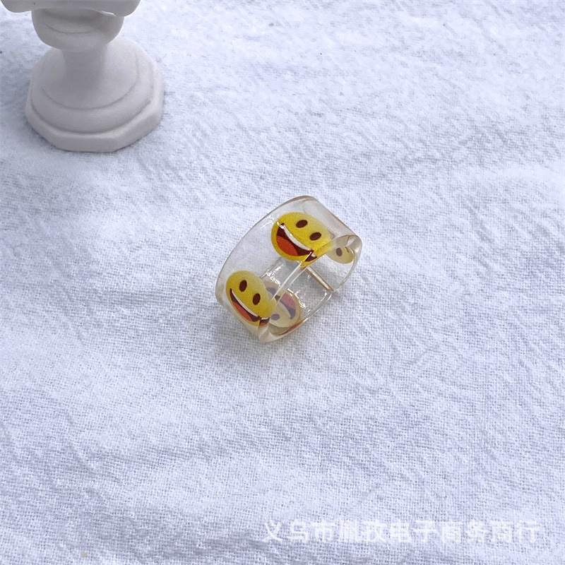 Nuevo anillo de humor de expresión de resina acrílica transparente divertido personalidad colorido estilo ins divertido apilado anillo conjunto